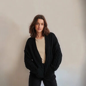 GARAGE Super Chunky Cozy Knit Black Open Front Cardigan Sweater Size XS